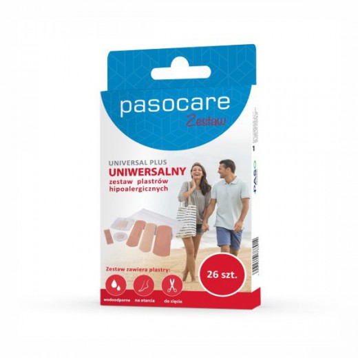 Pasocare Universal Plus, Zestaw różnego rodzaju plastrów hipoalergicznych, 26 sztuk