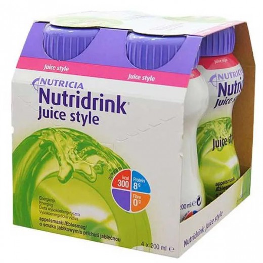 Nutridrink Juice Style, preparat odżywczy, smak jabłkowy, 4 x 200 ml
