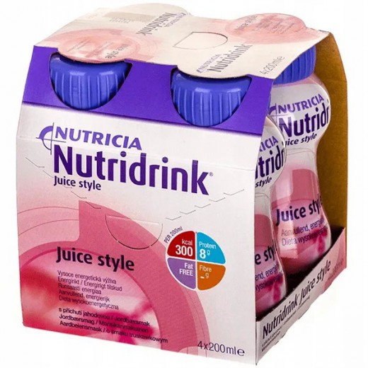 Nutridrink Juice Style, preparat odżywczy, smak truskawkowy, 4 x 200 ml