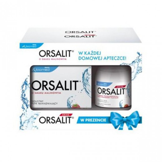 Zestaw Orsalit o smaku malinowym, 10 saszetek + Orsalit Drink, 200 ml