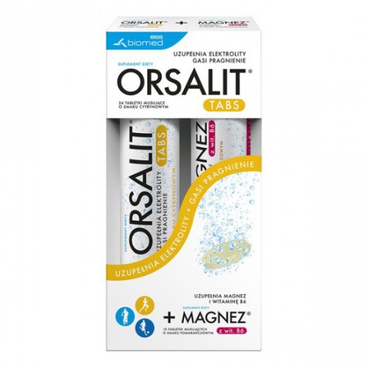Zestaw Orsalit Tabs elektrolity, 24 tabletki musujące + Magnez z witaminą B6, 10 tabletek musujących