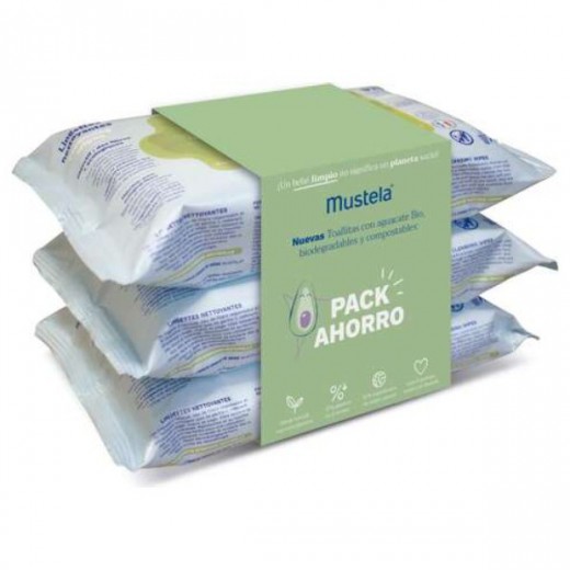 Mustela Chusteczki Lyocell oczyszczające z awokado, 3 x 60 sztuk