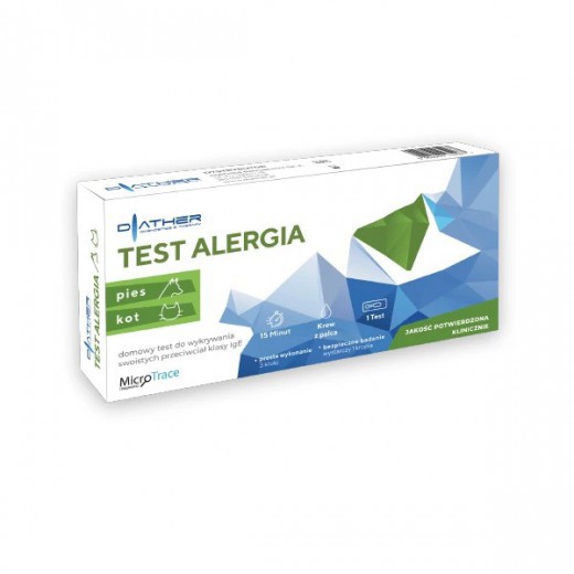 Diather Test Alergia Pies Kot, domowy test do wykrywania swoistych przeciwciał klasy IgE, 1 sztuka