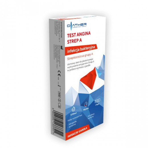 Diather Test Angina Strep A, domowy test do wykrywania antygenów Streptococcus grupy A z wymazu z gardła, 1 sztuka