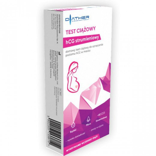 Diather, test ciążowy hCG strumieniowy, czuły 25 mIU/ml, 1 sztuka