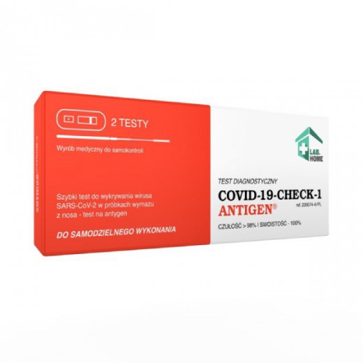 LabHome, COVID-19-Check-1 Antigen, test diagnostyczny do wykrywania wirusa SARS-CoV-2, 2 sztuki