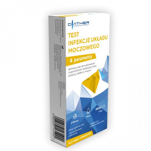 Diather Test Infekcje Układu Moczowego, domowy test do wykrywania leukocytów, krwi, azotynów i białka w moczu, 1 sztuka