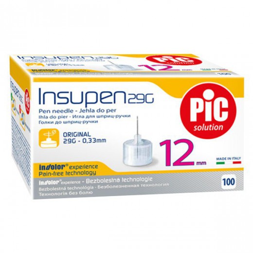 Pic Solution Insupen, igły do penów insulinowych, 29G (0,33 mm) x 12 mm, 100 sztuk