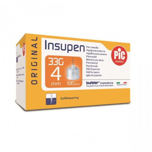 Pic Solution Insupen, igły do penów insulinowych, 33G (0,20 mm) x 4 mm, 100 sztuk