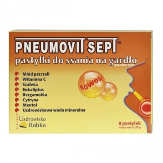 Pneumovit Sept, pastylki do ssania na gardło, 8 pastylek
