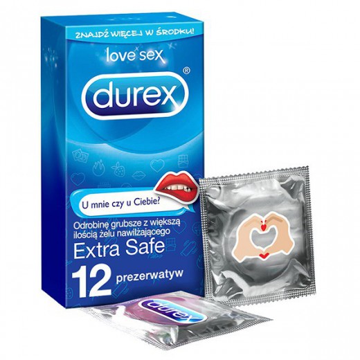 Durex Extra Safe Emoji, prezerwatywy z większą ilością lubrykantu, wzmocnione, 12 sztuk