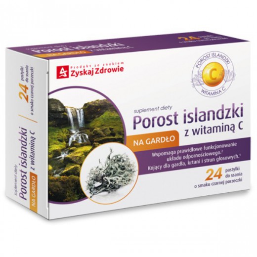 Zyskaj Zdrowie, Porost islandzki z witaminą C, smak czarnej porzeczki, 24 pastylki do ssania
