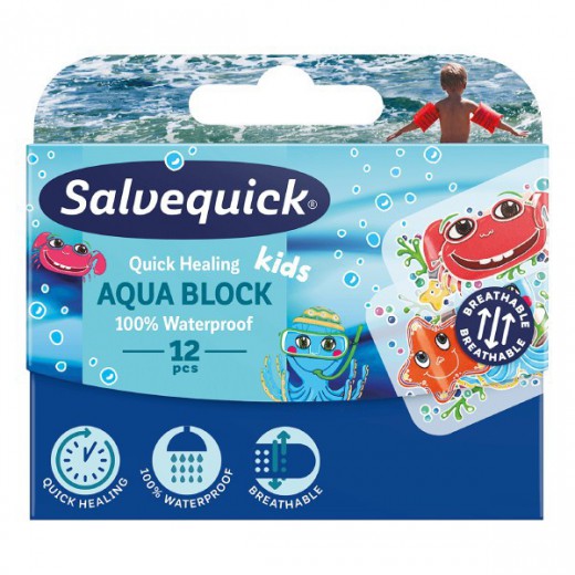 Plastry Salvequick, Aqua Block Kids, 12 sztuk