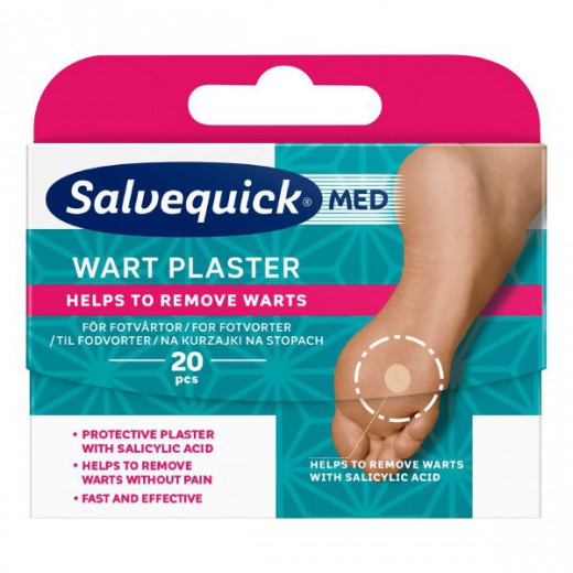Salvequick Med Wart Plaster, na kurzajki, z kwasem salicylowym, 20 sztuk