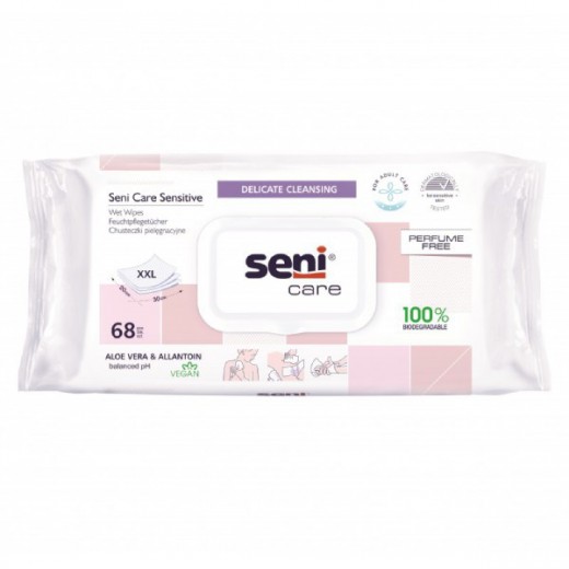 Seni Care Sensitive, chusteczki nawilżane, pielęgnacyjne, XXL, biodegradowalne, 68 sztuk