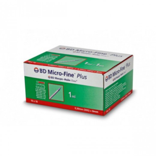 BD Micro-Fine Plus, Strzykawki insulinowe, 1 ml, U40, 0,3mm (30G) x 8mm, 100 sztuk