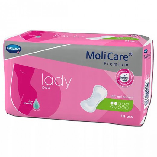 MoliCare Premium Lady Pad, wkłady chłonne, 27 cm x 11 cm, 2 krople, 14 sztuk