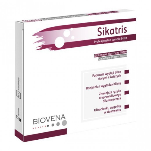 Sikatris, Silikonowe plastry na blizny, 10 cm x 10 cm, 5 sztuk