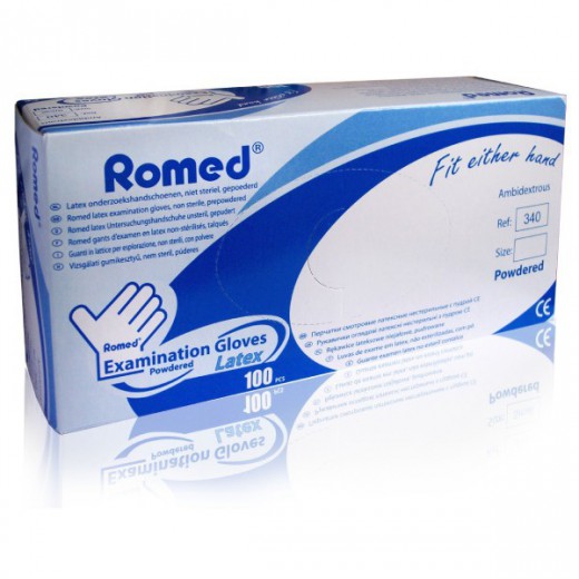 Romed, Rękawice niejałowe, lateksowe, pudrowe, rozmiar L, 100 sztuk