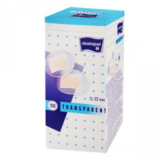 Matopat Transparent, plastry z opatrunkiem, dyskretne, okrągłe, 22 mm, 100 sztuk