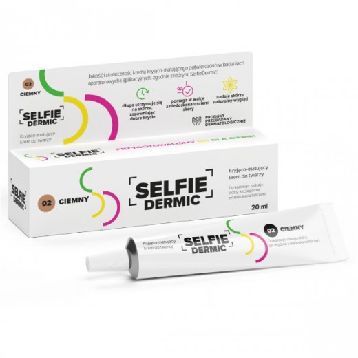 SelfieDermic, kryjąco-matujący krem do twarzy, 02 ciemny, 20 ml