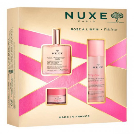 Zestaw Nuxe Pink Fever, Prodigieuse Florale, olejek, 50ml + Very Rose, balsam do ust, 15g + Very Rose, woda micelarna, 100ml