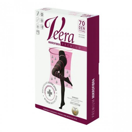 Veera, rajstopy kompresyjne, 70 den, mikrofibra, czarne, rozmiar 1, 1 para