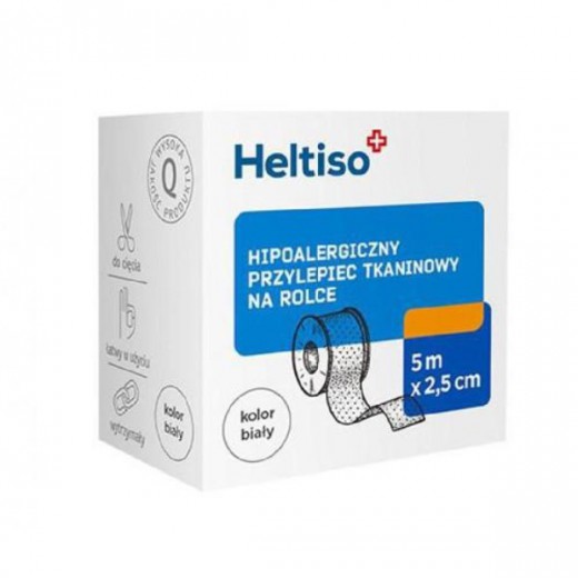 Heltiso, hipoalergiczny przylepiec tkaninowy na rolce, biały, 5m x 2,5cm, 1 sztuka