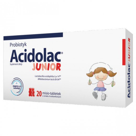 Acidolac Junior, dla dzieci od 3 lat, smak truskawkowy, 20 misio-tabletek