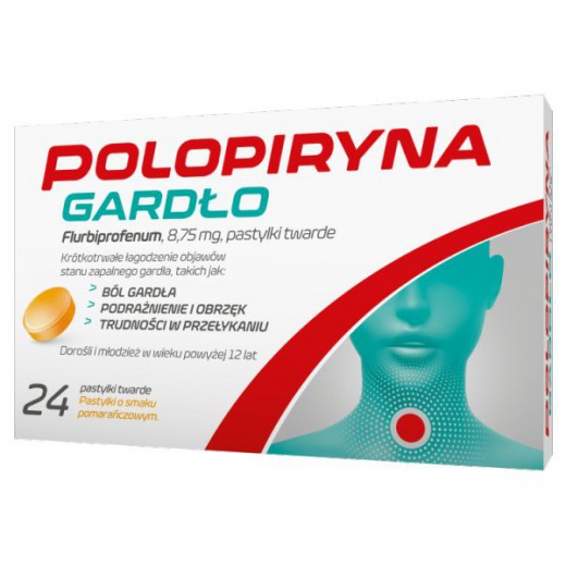 Polopiryna Gardło 8,75 mg, smak pomarańczowy, 24 pastylki do ssania