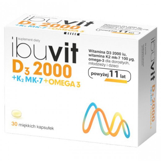 Ibuvit D3 2000 + K2 MK-7 Omega 3, 30 kapsułek miękkich