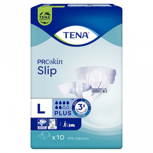Tena Slip ProSkin, pieluchomajtki OTC Edition, rozmiar L, Plus, 10 sztuk