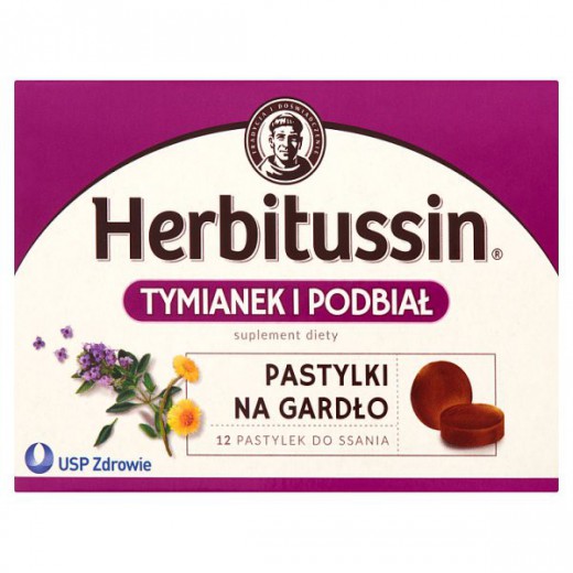 Herbitussin Tymianek i Podbiał, pastylki do ssania, 12 sztuk