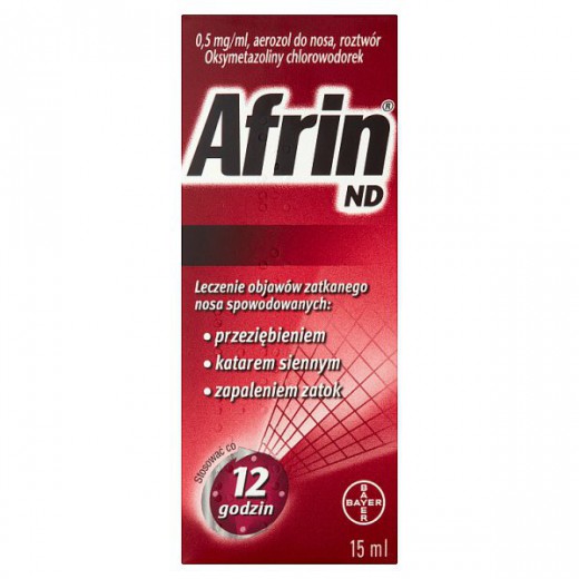 Afrin ND 0,5 mg/ ml, aerozol do nosa, roztwór, 15 ml