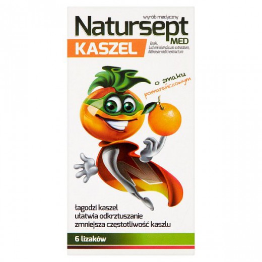 Natursept Med Kaszel, lizaki, smak pomarańczowy, 6 sztuk