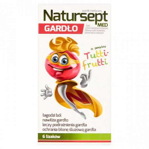 Natursept Med Gardło, lizaki, smak tutti frutti, powyżej 3 lat, 6 sztuk