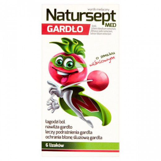 Natursept Med Gardło, lizaki, smak wiśniowy, 6 sztuk