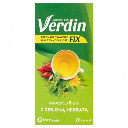Verdin Fix, mieszanka ziołowa z zieloną herbatą, 20 saszetek