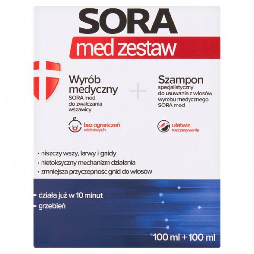 Sora Med Zestaw, płyn do zwalczania wszawicy głowy, 100 ml + szampon specjalistyczny, 100 ml