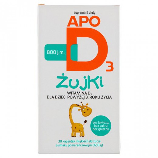 APOD3, żujki, witamina D 800j.m., smak pomarańczowy, po 3 roku życia, 30 kapsułek