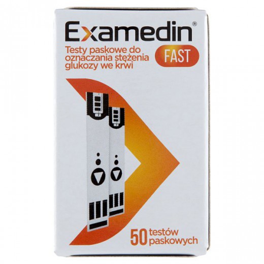 Examedin Fast Testy paskowe do pomiaru glukozy we krwi, 50 sztuk