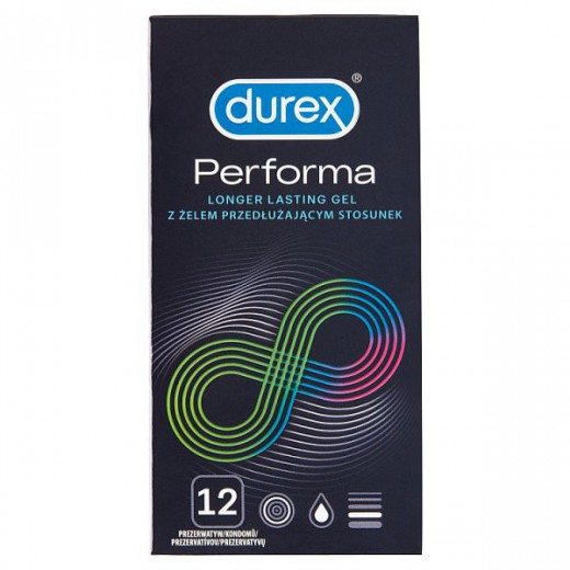 Durex Performa, prezerwatywy z lubrykantem przedłużającym stosunek, 12 sztuk