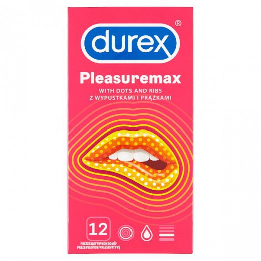 Durex Pleasuremax, prezerwatywy prążkowane z wypustkami, 12 sztuk