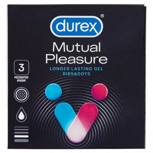 Durex Mutual Pleasure, prezerwatywy z lubrykantem przedłużającym stosunek, prążkowane z wypustkami, 3 sztuki
