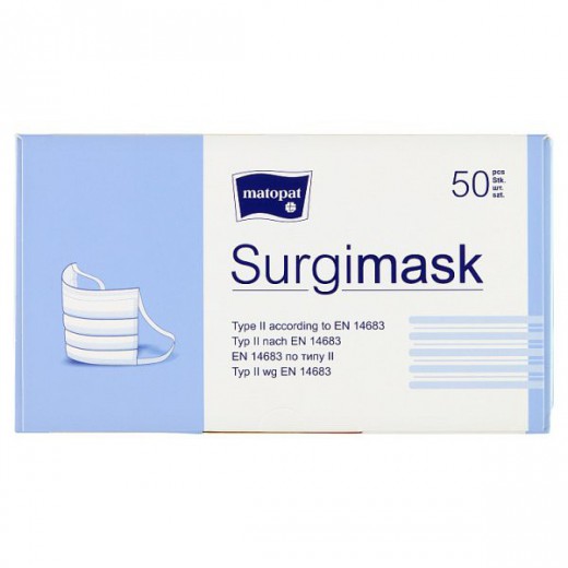 Maseczki Surgimask 3-warstwowe, typ II, niejałowe, 50 sztuk