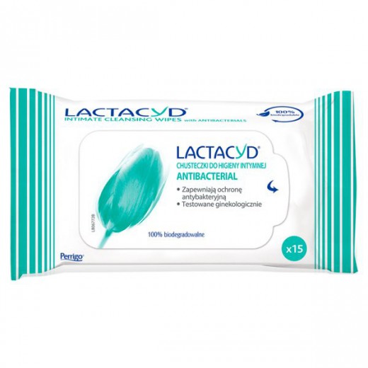 Lactacyd Antybacterial, chusteczki do higieny intymnej, 15 sztuk