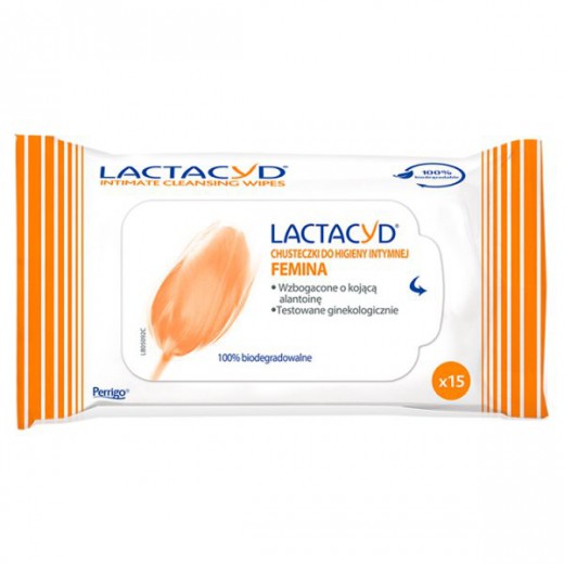 Lactacyd Femina, chusteczki do higieny intymnej, 15 sztuk