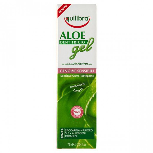 Equilibra Aloe, pasta Sensitive w żelu, do wrażliwych zębów i dziąseł, bez fluoru, 75 ml