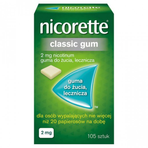 Nicorette Classic Gum 2 mg, guma do żucia lecznicza, 105 sztuk (import równoległy LGO)