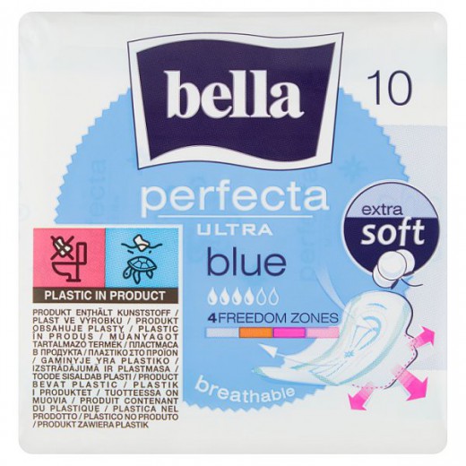 Bella Perfecta Ultra, podpaski higieniczne Extra Soft ze skrzydełkami, Blue, 10 sztuk